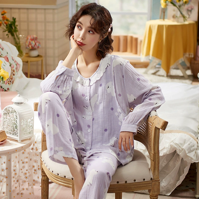 Хлопковая летняя пижама, тонкие длинные рукава, послеродовый набор для кормления