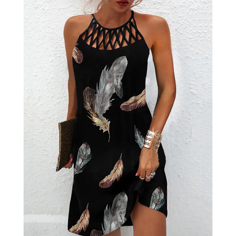 A-Line Skirt Dresses Type Polyester Fabric Type Holiday, Street Occasion Wholesale Women'S Ethnic Style Color Block Leopard Holiday Street Collarless Sleeveless A-Line Skirt