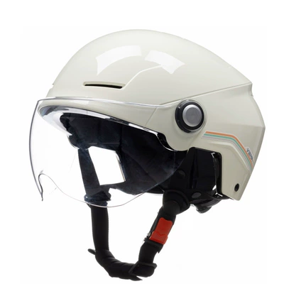 half helmet 3C certified battery — Motosiklet kaskı (dəbilqə) - khaki-white-with-short-transparent