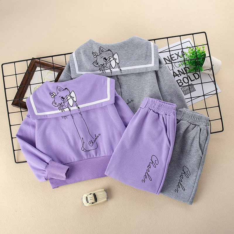 Conjunto deportivo de dos piezas para niña, nuevo estilo, moda infantil, talla mediana y grande, primavera y otoño, 2023_voghion.com