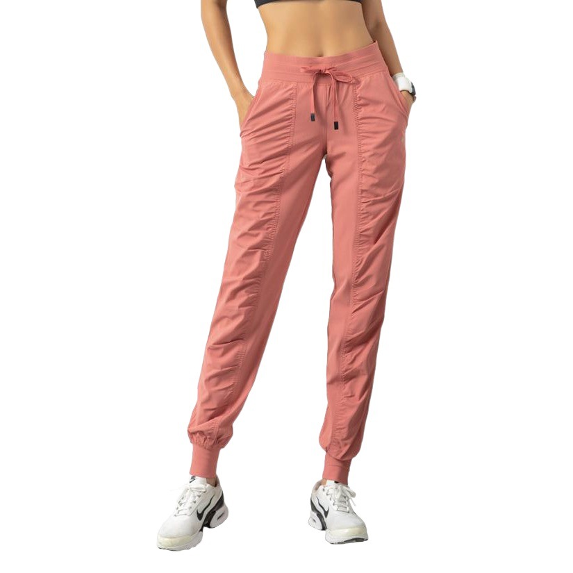 Pantalones de chándal sueltos transpirables, pantalones de fitness de yoga de entrenamiento para correr delgado para mujer, pantalones casuales de bolsillo de nueve puntos