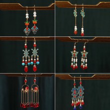 古风女汉服头饰古装百搭国风耳环唐朝轻奢烧蓝蝴蝶耳环景泰蓝耳坠