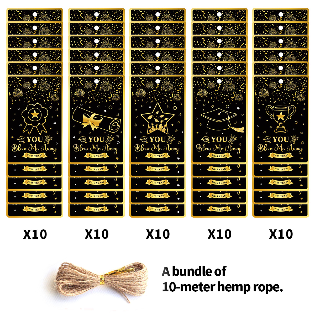 50张毕业礼物标签毕业悬挂装饰带麻绳礼品标签