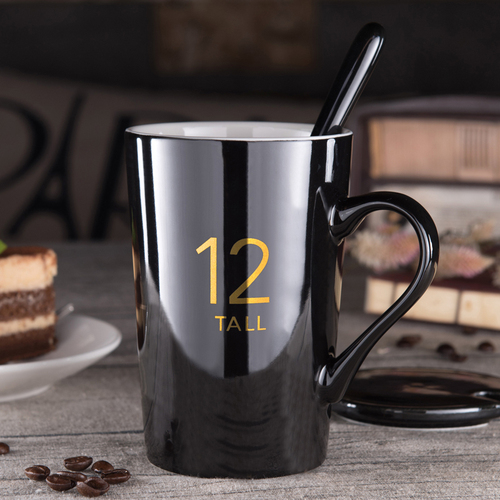 58C1 Ceramic Cup Household Water Cup Mug Covered Spoon Boys and Girls Couple Coffee Cup Office Tea Cup Dormitory
