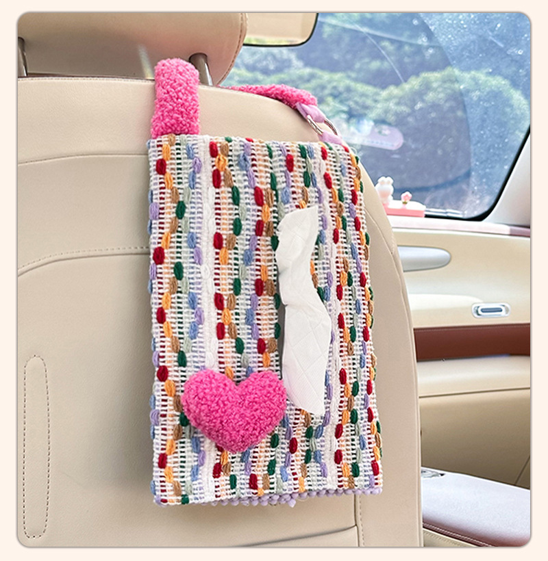 Car Tissue Box Creative Love Car Seat Back-Mounted Tissue Bag Cute Multifunctional Car Tissue Pumping