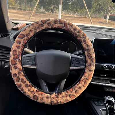 Leopard printli qalınlaşdırılmış qış sükan örtüyü, isti dovşan xəzi qulp örtüyü