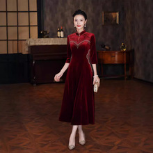 旗袍秋冬气质喜婆婆婚礼连衣裙大码新中式妈妈宴会女装中国风礼服