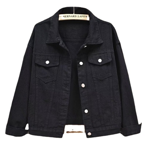 2025 Spring and Autumn New Black Denim Jacket for Women, Short-Sleeve Loose Korean Style BF Jacket Student Top Cardigan