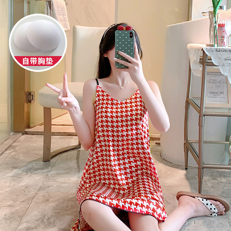 2024 pijama de verano cinta de simulación cojín de pecho delgado de dibujos animados sexy vestido de pijama de ropa de casa de mujer vestido unificado