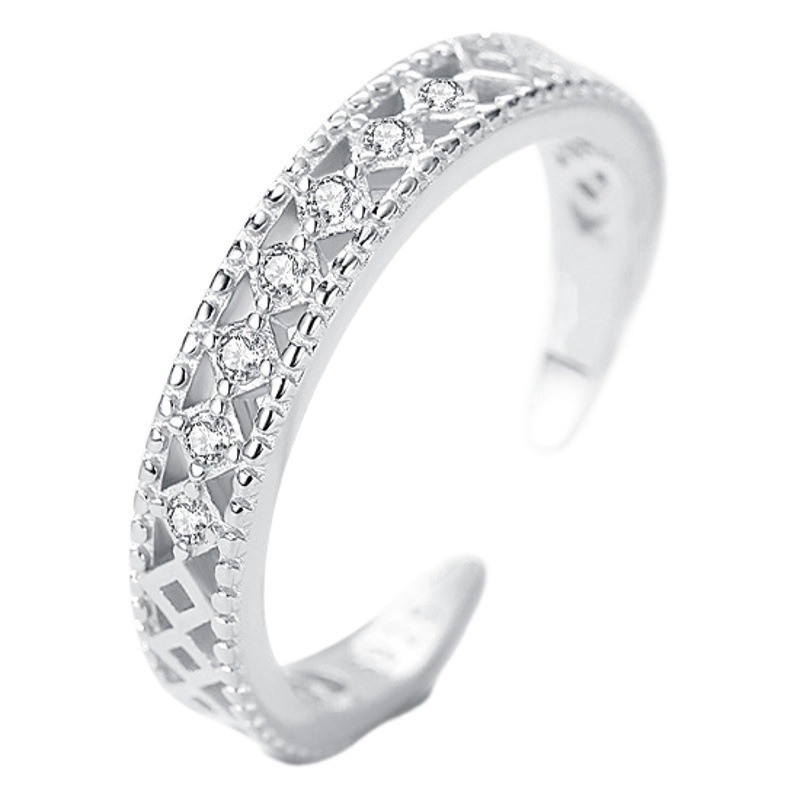 S925 plata esterlina transfronteriza dedo índice hueco solo anillo femenino estilo europeo y americano Luz de lujo micro incrustaciones moda anillo abierto moda venta al por mayor