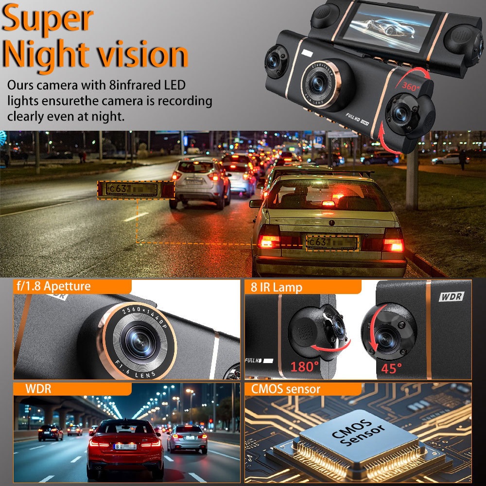 Cross-border bestseller 1080P four-lens dashcam with simultaneous display and recording, WiFi, infrared night vision, ultra-thin model