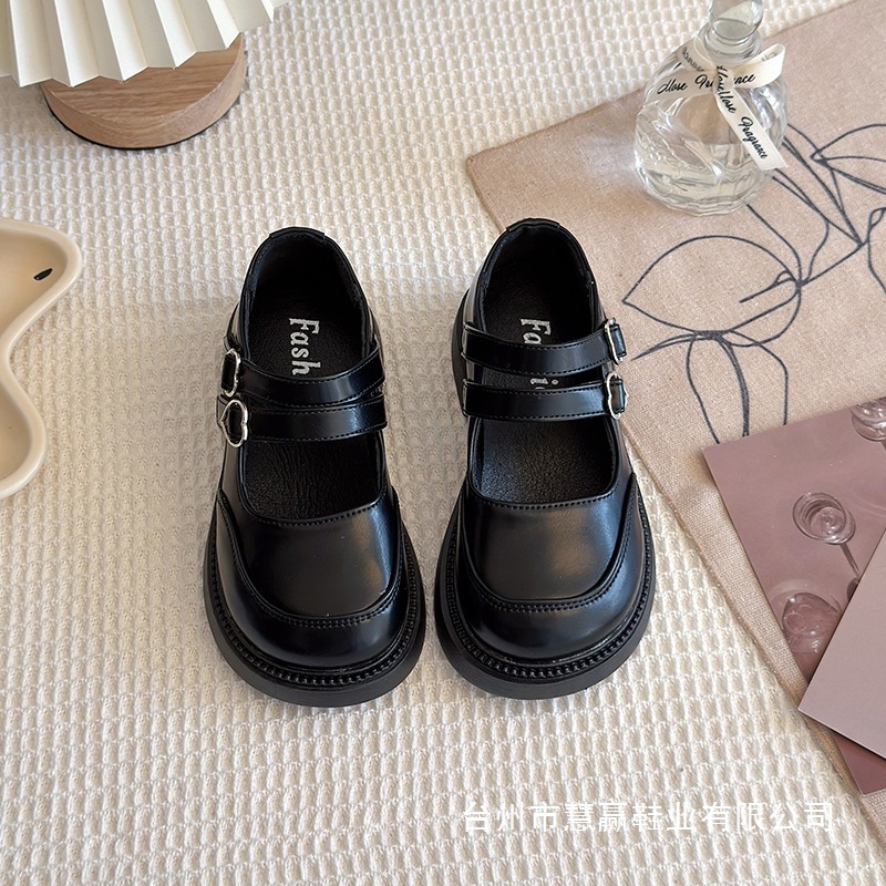 New Performance Soft-Soled British Style Girls' Leather Shoes 2025 Kidsren's Black Flats Spring & Fall Middle and Large Kidsren's Shoes Princess