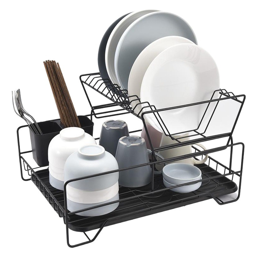 Escurridor de cocina, estante de almacenamiento, escurridor de vajilla de alambre de hierro, estante de almacenamiento multifuncional de doble capa, estante de almacenamiento para encimera