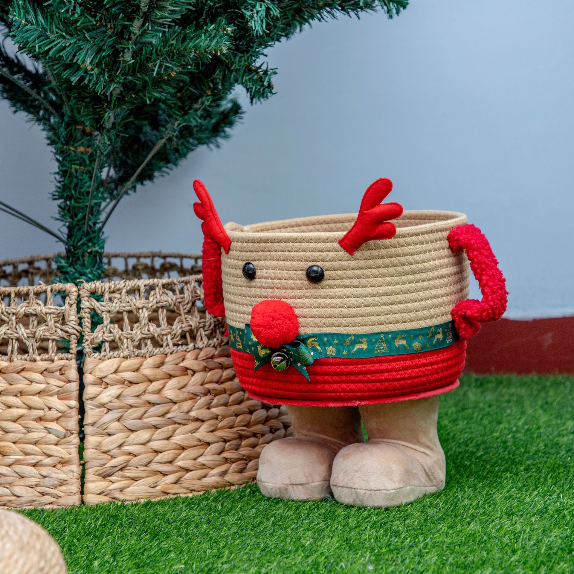 Navidad alce dibujos animados escritorio algodón cuerda de almacenamiento cesta de almacenamiento snack caja de almacenamiento de juguetes cesto de almacenamiento de decoración de artículos diversos