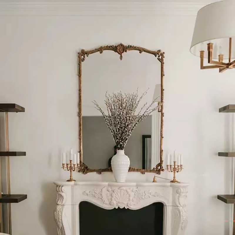 French Retro European Makeup Mirror, Dressing Table, Fireplace Mirror, Home Bathroom Bathroom Mirror, Anti-Fog Large Mirror