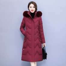 冬季新款连帽中老年妈妈装保暖棉服带毛领女装长款过膝外套