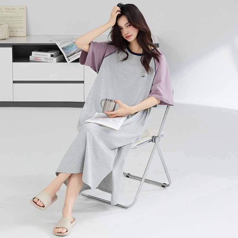 Camisón mujer verano algodón de manga corta tirante largo pijama de algodón fresco falda suelta ropa de hogar de gran tamaño se puede usar afuera