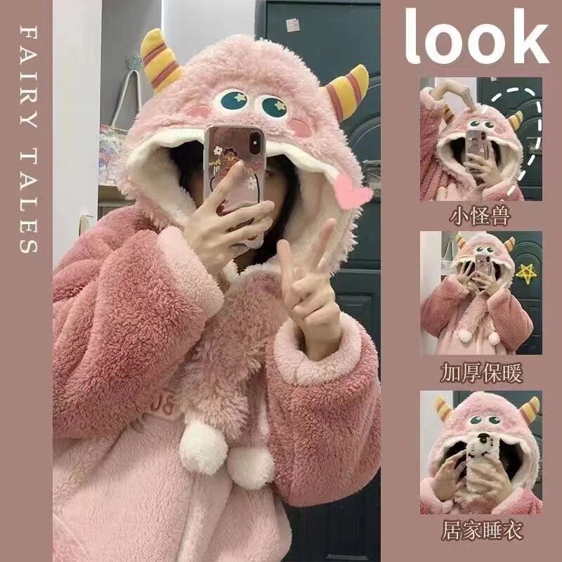 秋冬のベルベットの暖かいサンゴのベルベットのパチャ犬の寝衣の家の服の美楽ティのモンスターのパジャマは代行できます。|undefined