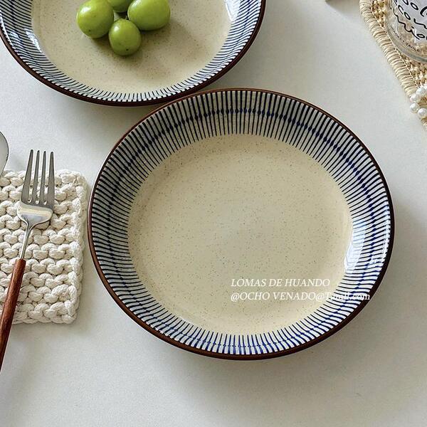 Japanese retro underglaze color striped sesame a la carte plate home…