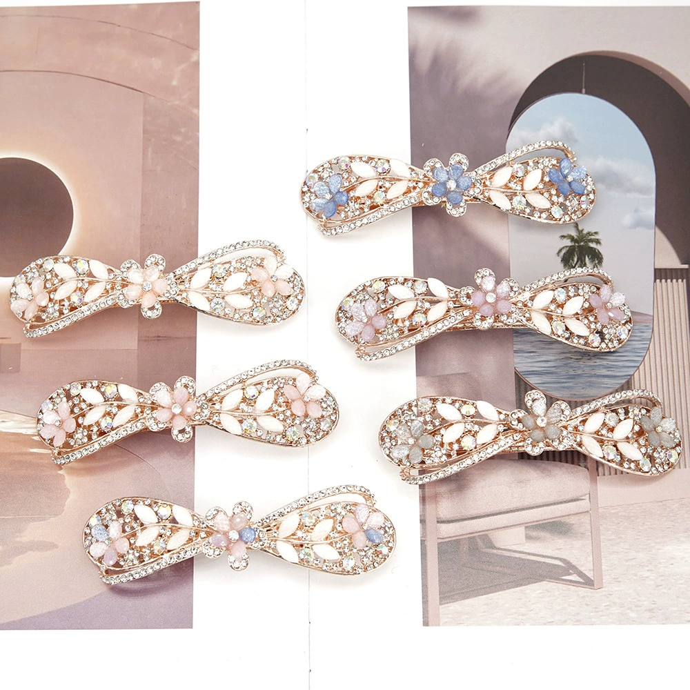 Заколки для волос HUAGU JEWEL с цветочным бантом - металлические зажимы с кристаллами, элегантный флористический аксессуар