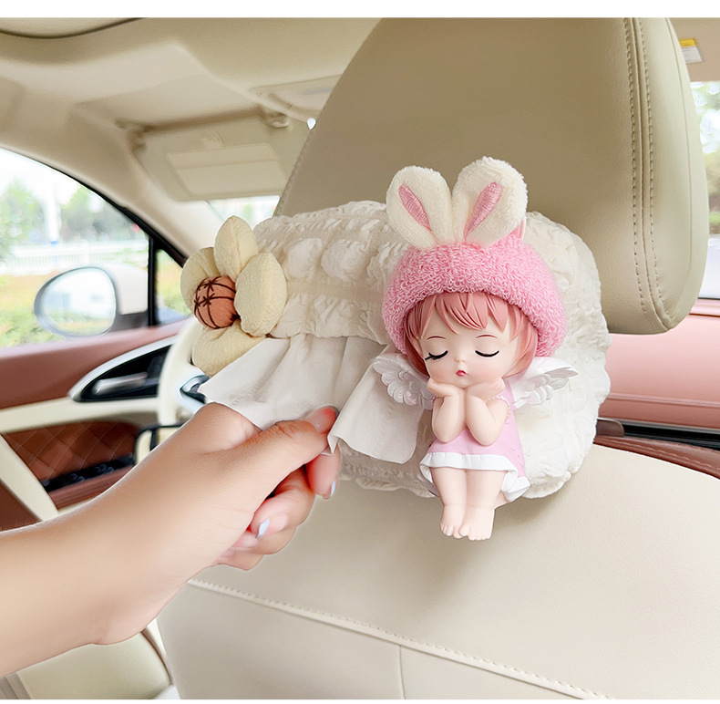 Creative Cute Angel Puff Car Tissue Box Cartoon Seat Car Hanging Car Paper Drawer Armrest Box Car Use