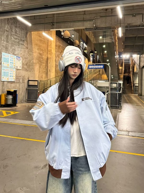 美式潮牌刺绣拼色棒球服女春秋新款街头宽松潮流情侣休闲夹克外套|undefined