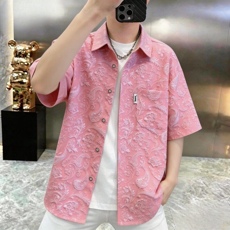 Trendy Short-Sleeve Shirt for Men, Summer Thin Breathable Shirt, Casual Personality Jacquard Top, 2026 New Model