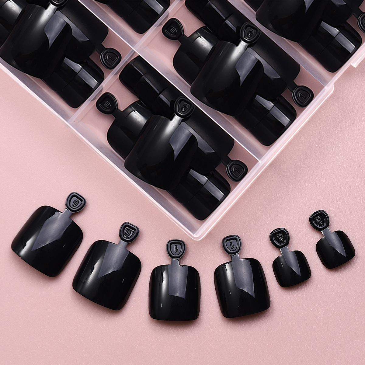 Uña de pie de alto nivel puro negro simple parche de uñas de verano de uñas cortas blanqueamiento