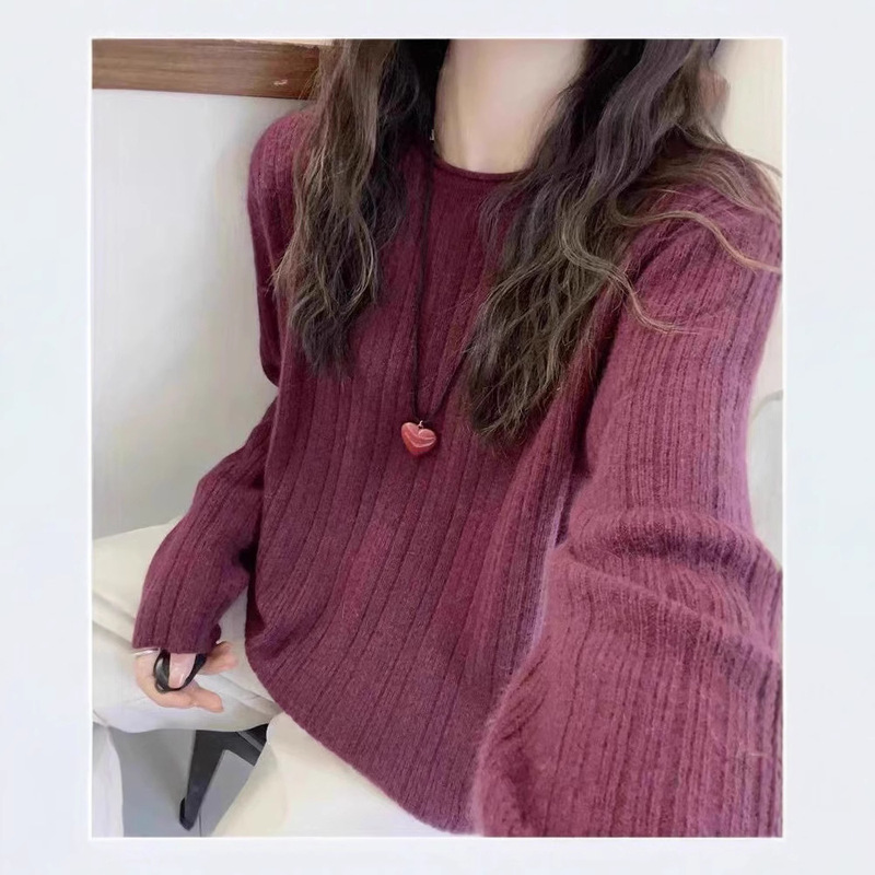 韩版温柔百搭宽松100羊毛衫提花女秋冬新款羊绒修身显瘦长袖上衣|undefined