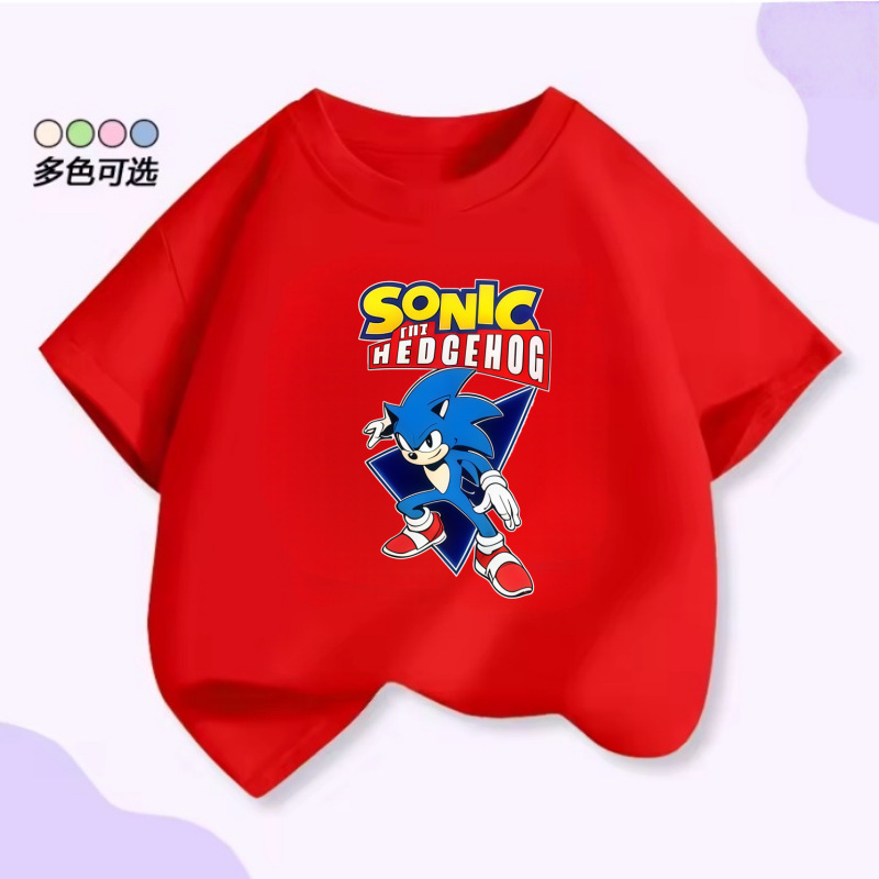 Cross-Border Sonic Sonic Cartoon Short-Sleeved Thehedgehog Summer Round-Neck T-Shirt for Boys and Girls Cross-Border Sonic Sonic Cartoon Short-Sleeved Thehedgehog Summer Round-Neck T-Shirt for Boys and Girls