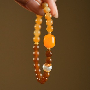 "Pear Blossom White" Sugar Material Sugary Jade Hetian Jade Bracelet for Women with Amber, Pearl, and Melad Jadeite