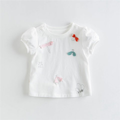 女童夏裝短袖T恤寶寶洋氣兒童個性潮韓版泡泡袖卡通波點可愛半袖