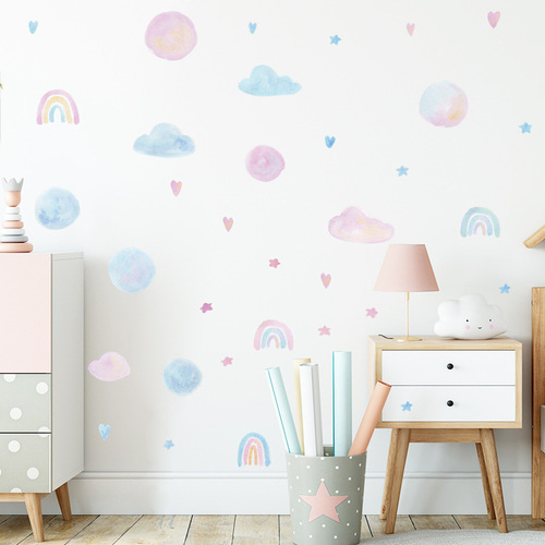 FX7104 Watercolor Clouds Rainbow Love Children's Room Kindergarten Bedroom Entrance Home Wall Decoration Wall Sticker