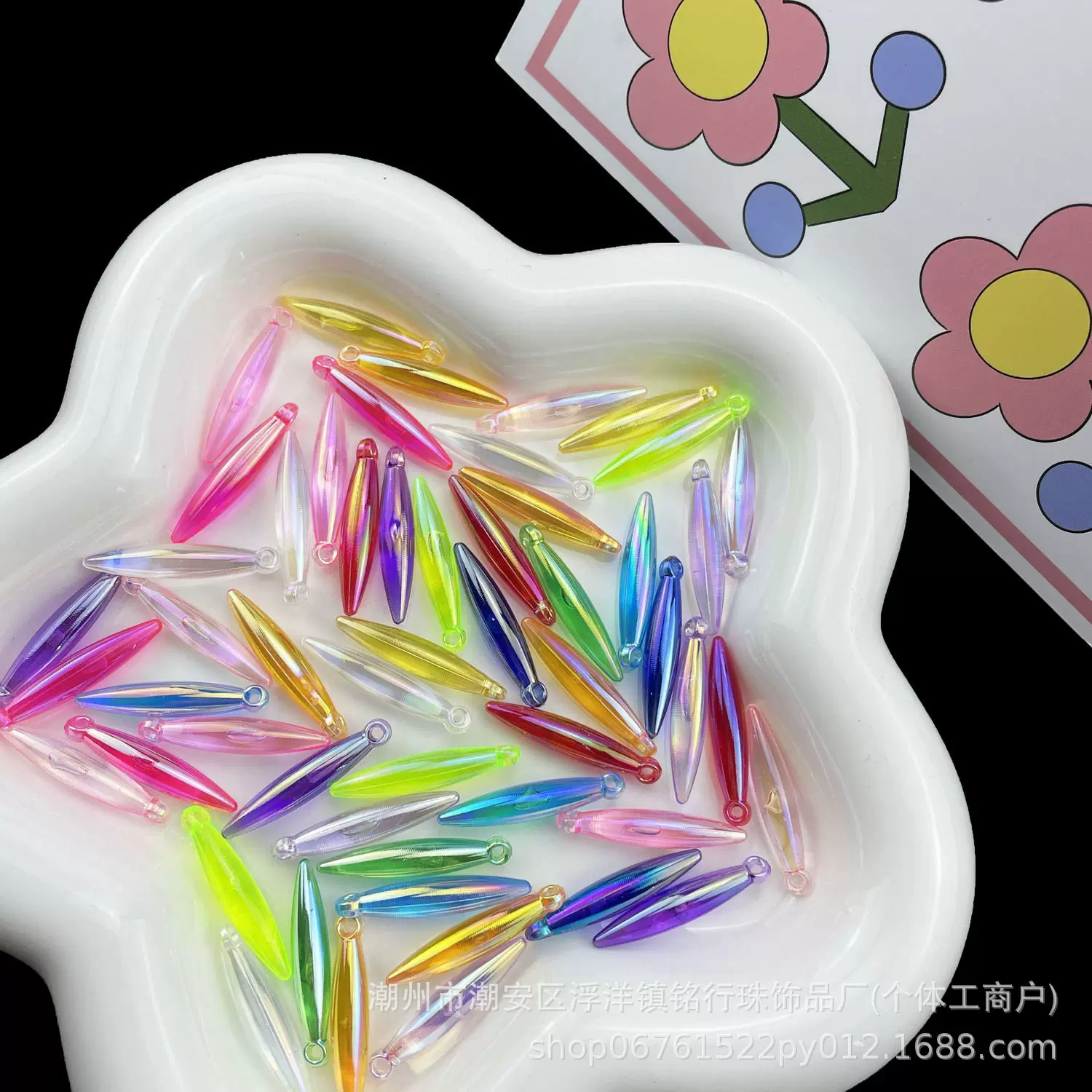 厂家批发5*25MM水滴吊针AB幻彩饰品吊坠少数民族服饰头饰配件