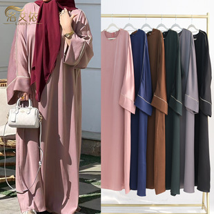 Loriya2024 Aliexpress Dubai Middle Eastern Turkish Contrast Color Inlaid Thin Edge Robe Lr937