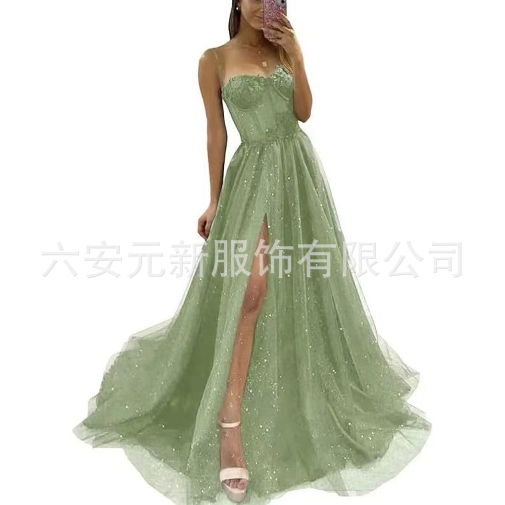 Europa y América del comercio exterior Amazon AliExpress deseo sexy nuevo largo elegante sexy negro adelgazamiento split vestido image 14