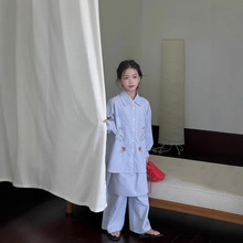 苏黎世家女童套装春夏装2025新款洋气衬衫阔腿裤夏季刺绣两件套