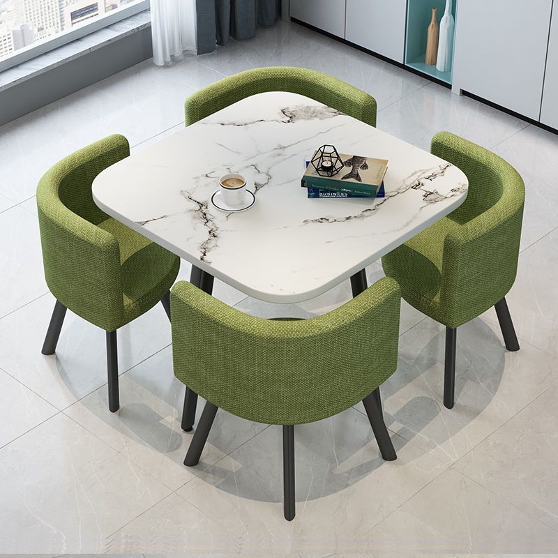 사각 흰색 모조 대리석 녹색 천