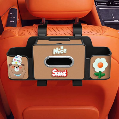 Car tissue box/set | cup holder, cute cartoon car - nice-little-bear-4-in-1-seat-storage-box-4th-generation-brown