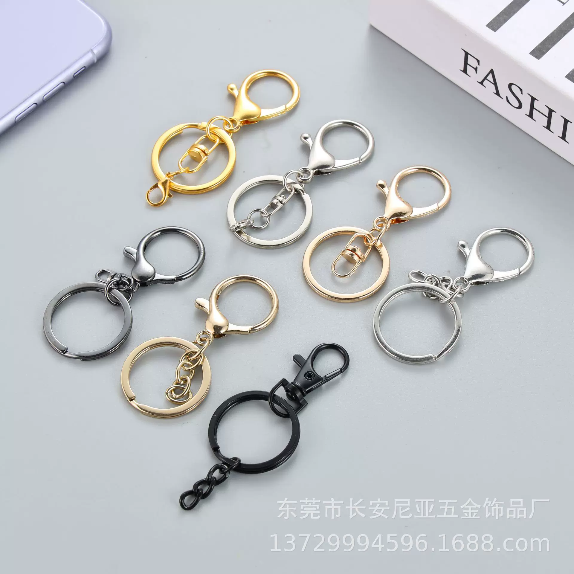 现货供应金属钥匙扣龙虾扣三件套 小圆龙虾扣钥匙扣 链条钥匙挂扣