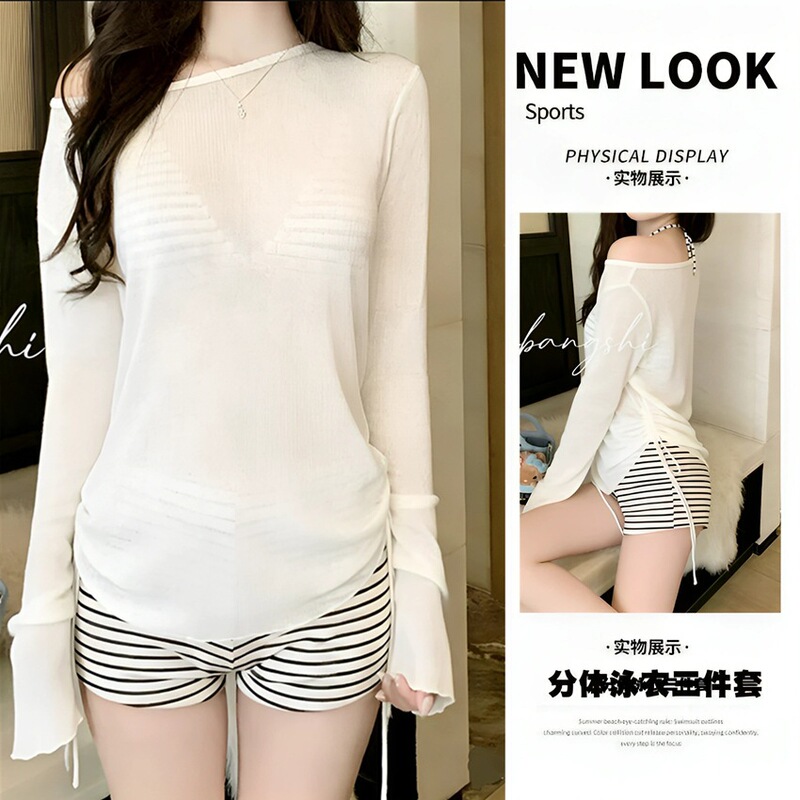 2026 New Style Pure Desire Hot Girl Two-Piece Swimsuit for Women, Sun-Protective Long-Sleeve Cover-Up, Three-Piece Set, Tummy-Concealing Slimming Swimwear for Vacation
