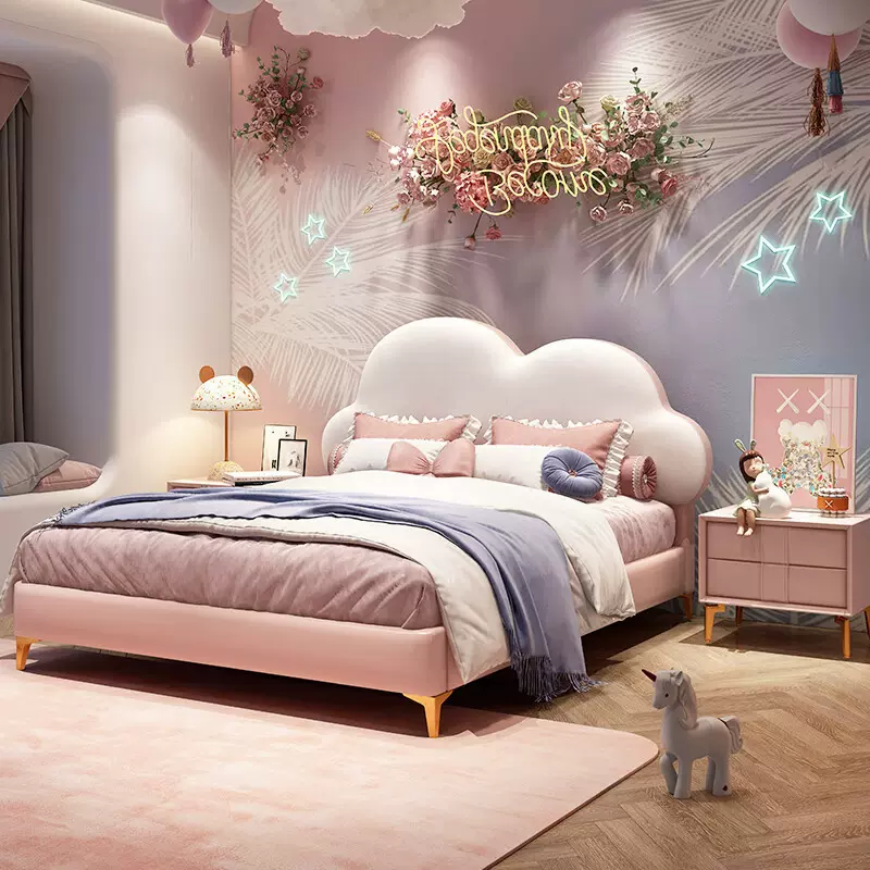 儿童床男孩.米单人床.m实木双人床云朵公主床女孩储物美式松木