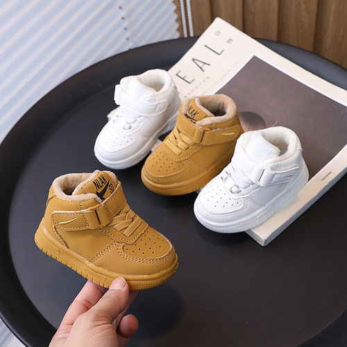 Warm children's sports shoes for boys and girls casual sneakers  winter new mid-top baby cotton shoes toddler shoes