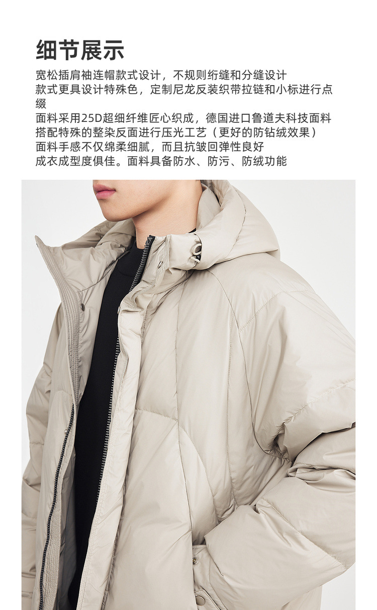 Áo khoác parka nam dáng dài có mũ trùm, tay raglan, chất liệu lông vũ chống gió — màu đen chi tiết 7