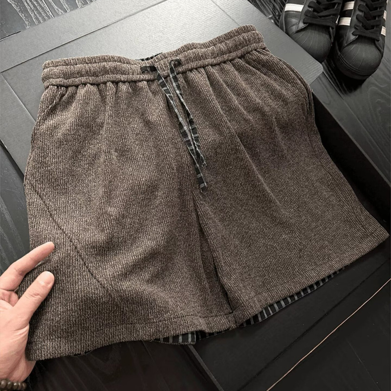 American-style patchwork plaid knitted shorts for men, summer thin design, breathable quarter-length sports straight pants American-style patchwork plaid knitted shorts for men, summer thin design, breathable quarter-length sports straight pants