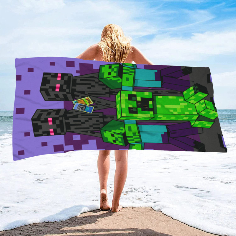 Anime Beach Towel My World Series 4 Microfiber Beach Towel Swimming Bath Towel Variety Square Towel Beach Towel