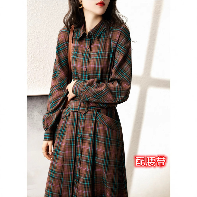 2026 Early Spring New Plus-Size Women's Long-Sleeve French-Style Striped Shirt Plaid Dress with a Unique Design 2026 Early Spring New Plus-Size Women's Long-Sleeve French-Style Striped Shirt Plaid Dress with a Unique Design