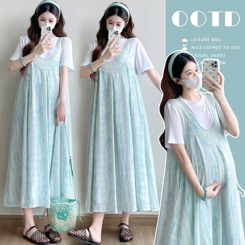 Real Shot of Maternity Wear, Fashionable Loose Cotton T-Shirt, Extended Fairy Skirt, Real Two-Piece Suit