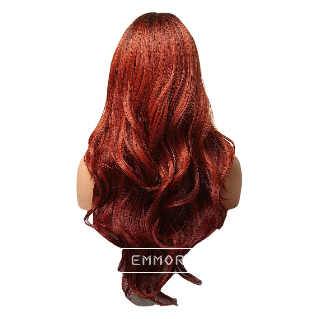 En stock entrega de una sola pieza medio gradiente rojo gran ola europea y americana larga peluca rizada Cosplay pelucas tocados