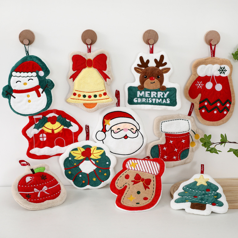 Christmas hanging hand towel, coral fleece hand towel, cute handkerchief, soft cleaning cloth, thickened absorbent hand towel, customizable Christmas hanging hand towel, coral fleece hand towel, cute handkerchief, soft cleaning cloth, thickened absorbent hand towel, customizable
